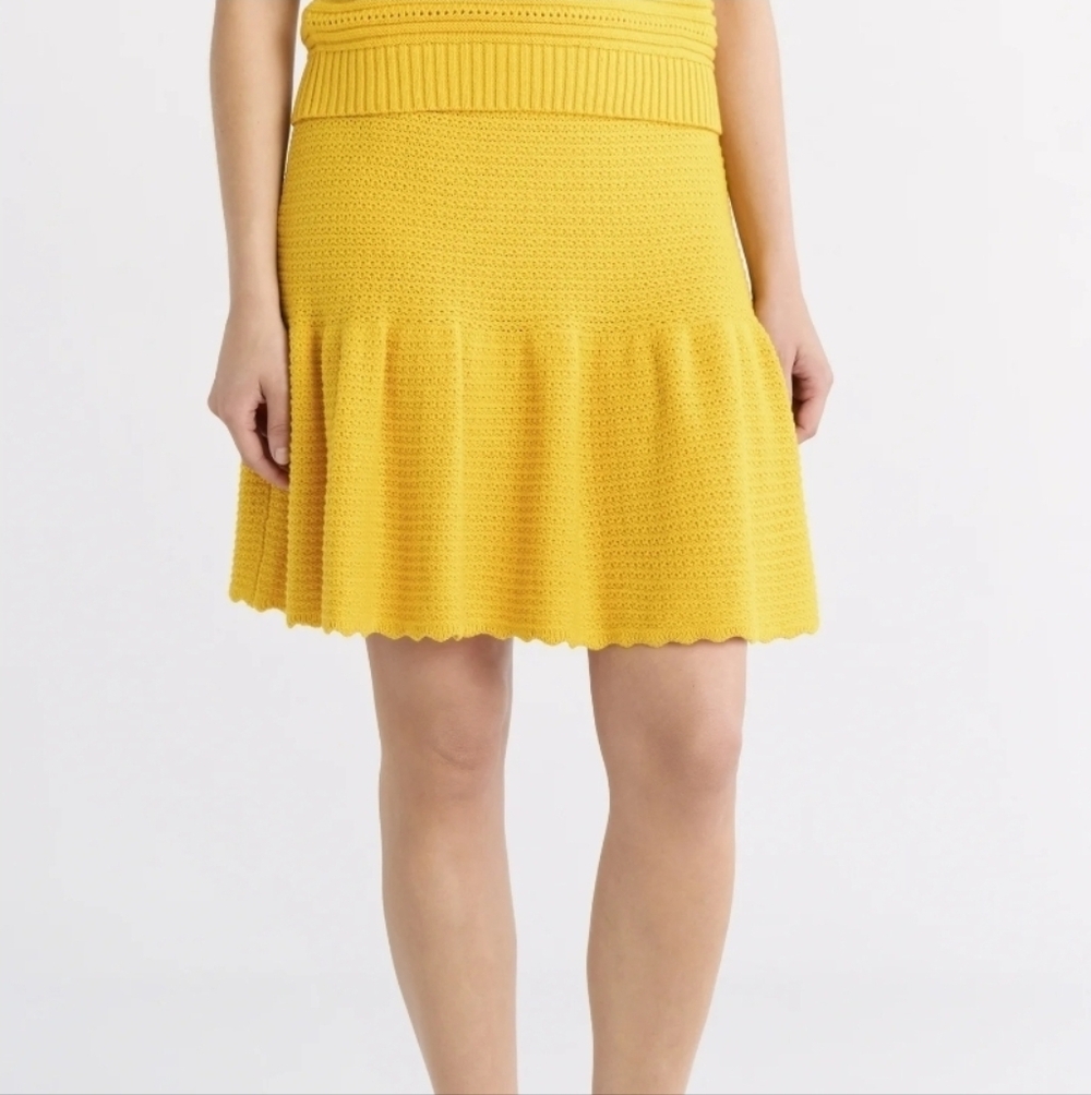 NWT Free Assembly Golden Sunshine Pointelle Sweater Mini Skirt